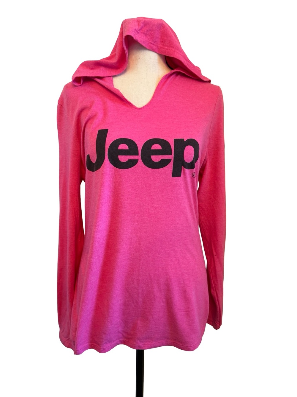 Jeep Pink Hooded Long Sleeve Logo Tee Hoodie Top Size Medium